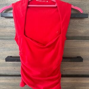 Abercrombie & Fitch Bright Red Ruched Scoop Neck Tank